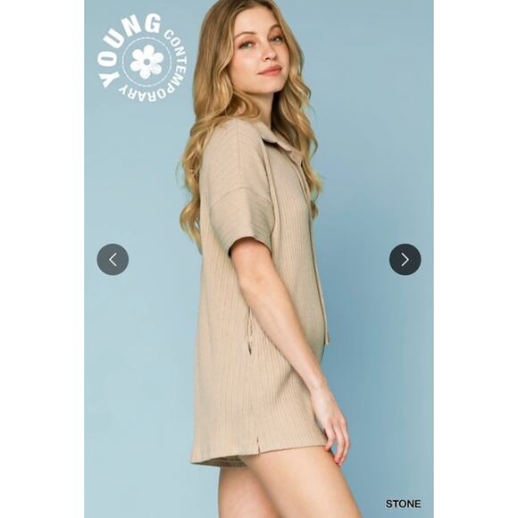 UMGEE - Rib Knit Collar Romper - Picture 2 of 4